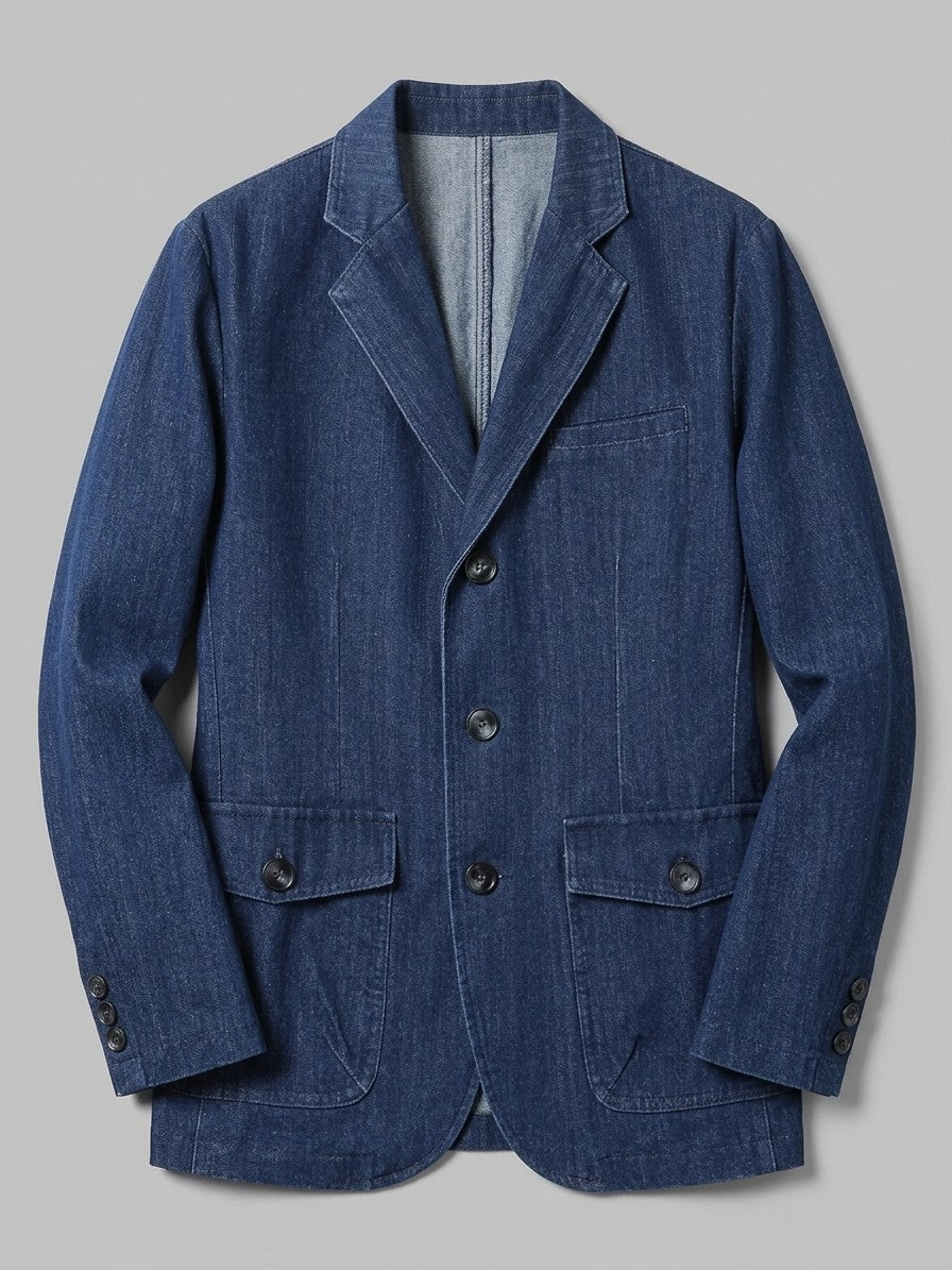 Caprarola Men's Textured Flap-Pocket Denim Blazer — darkblue — packshot