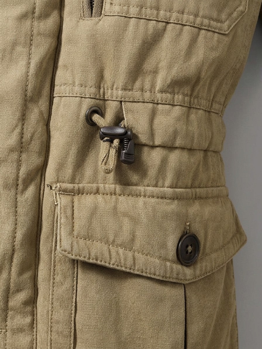 Capua Men's Hooded Field Sherpa Jacket — khaki — detail-collar