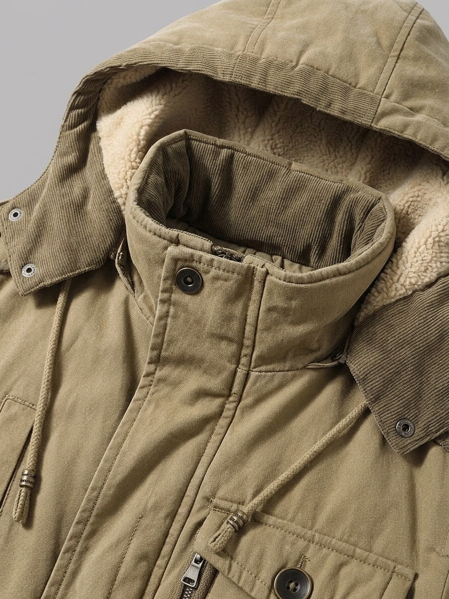 Capua Men's Hooded Field Sherpa Jacket — khaki — detail