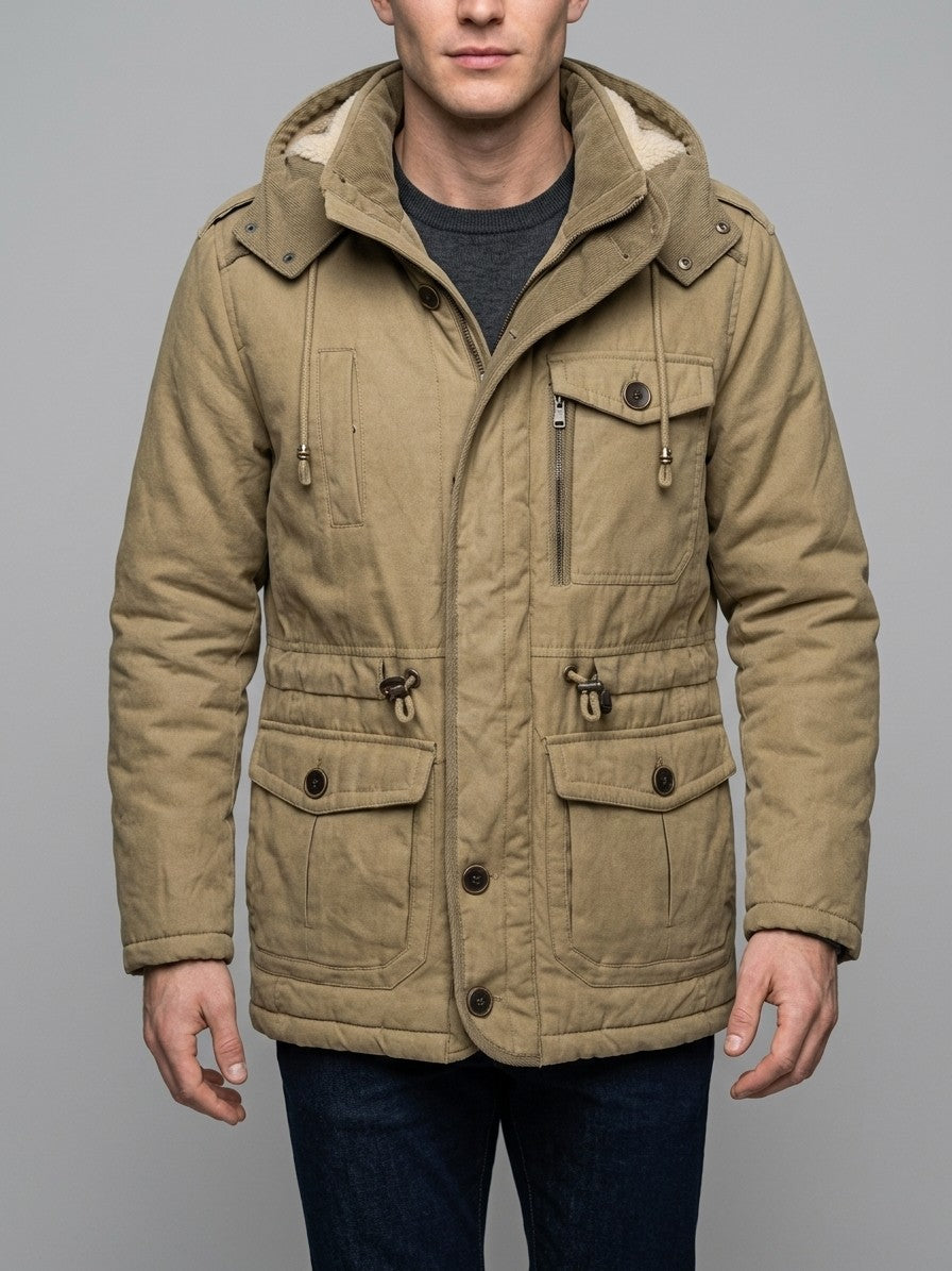 Capua Men's Hooded Field Sherpa Jacket — khaki — front