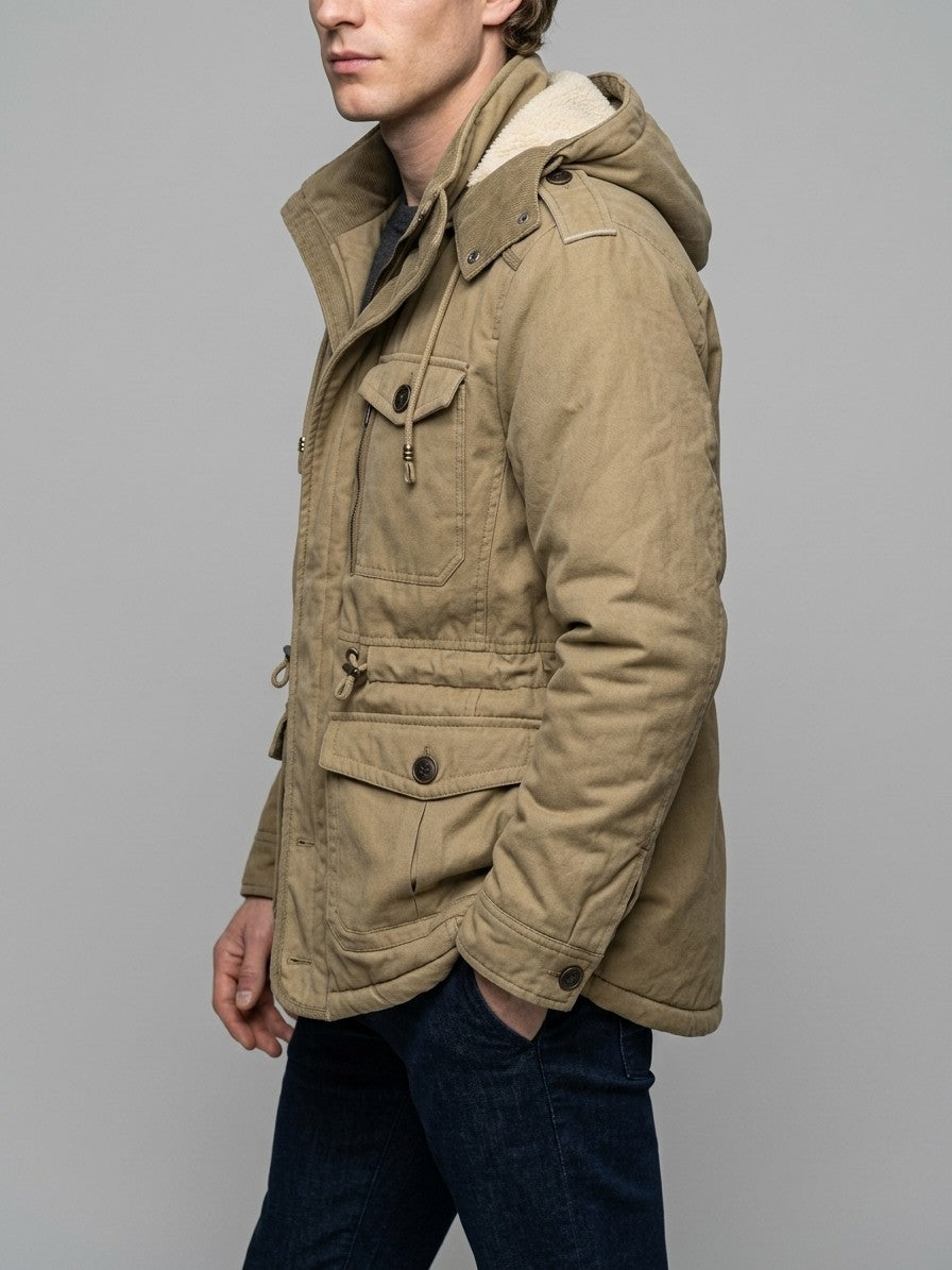 Capua Men's Hooded Field Sherpa Jacket — khaki — side