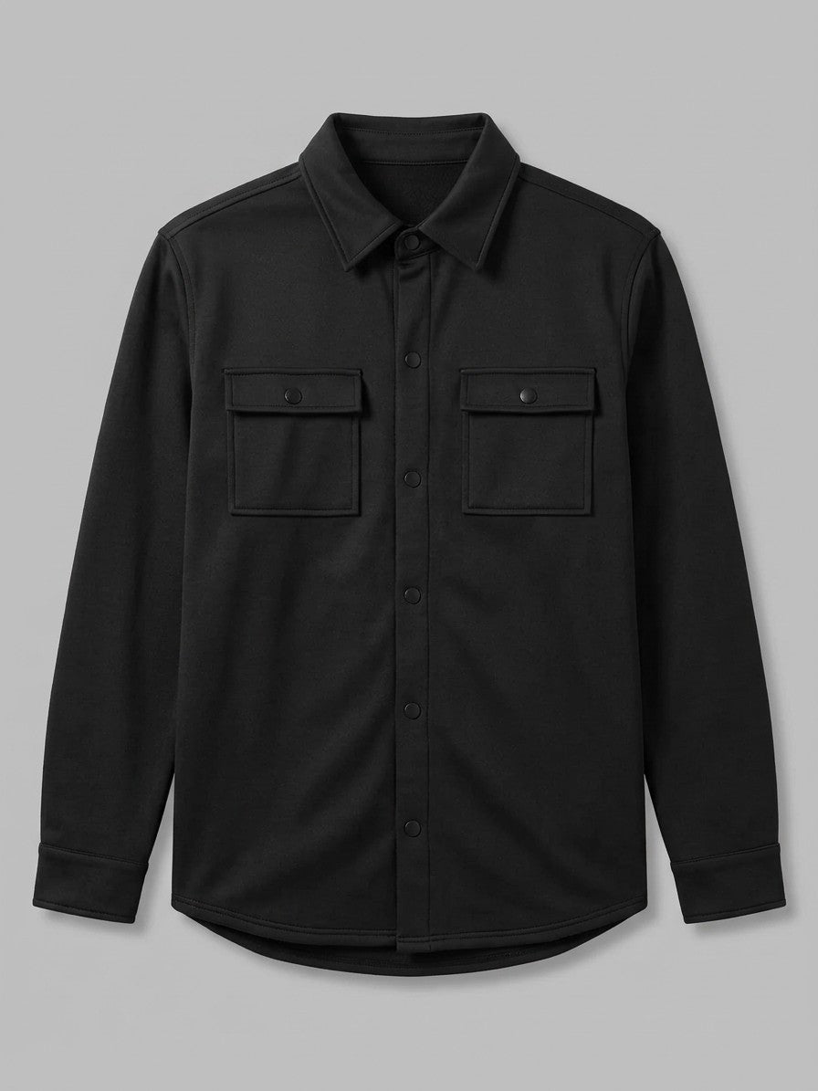 Carate Men's Brushed Knit Snap-Front Shirt Jacket — black — packshot