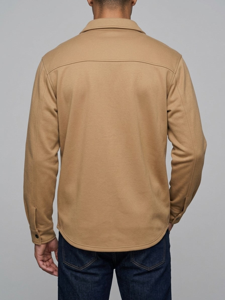 Carate Men's Brushed Knit Snap-Front Shirt Jacket — camel — back