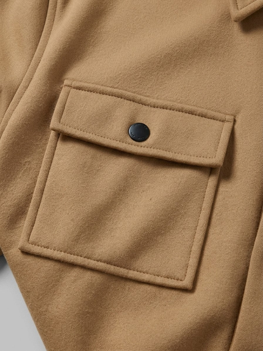 Carate Men's Brushed Knit Snap-Front Shirt Jacket — camel — detail