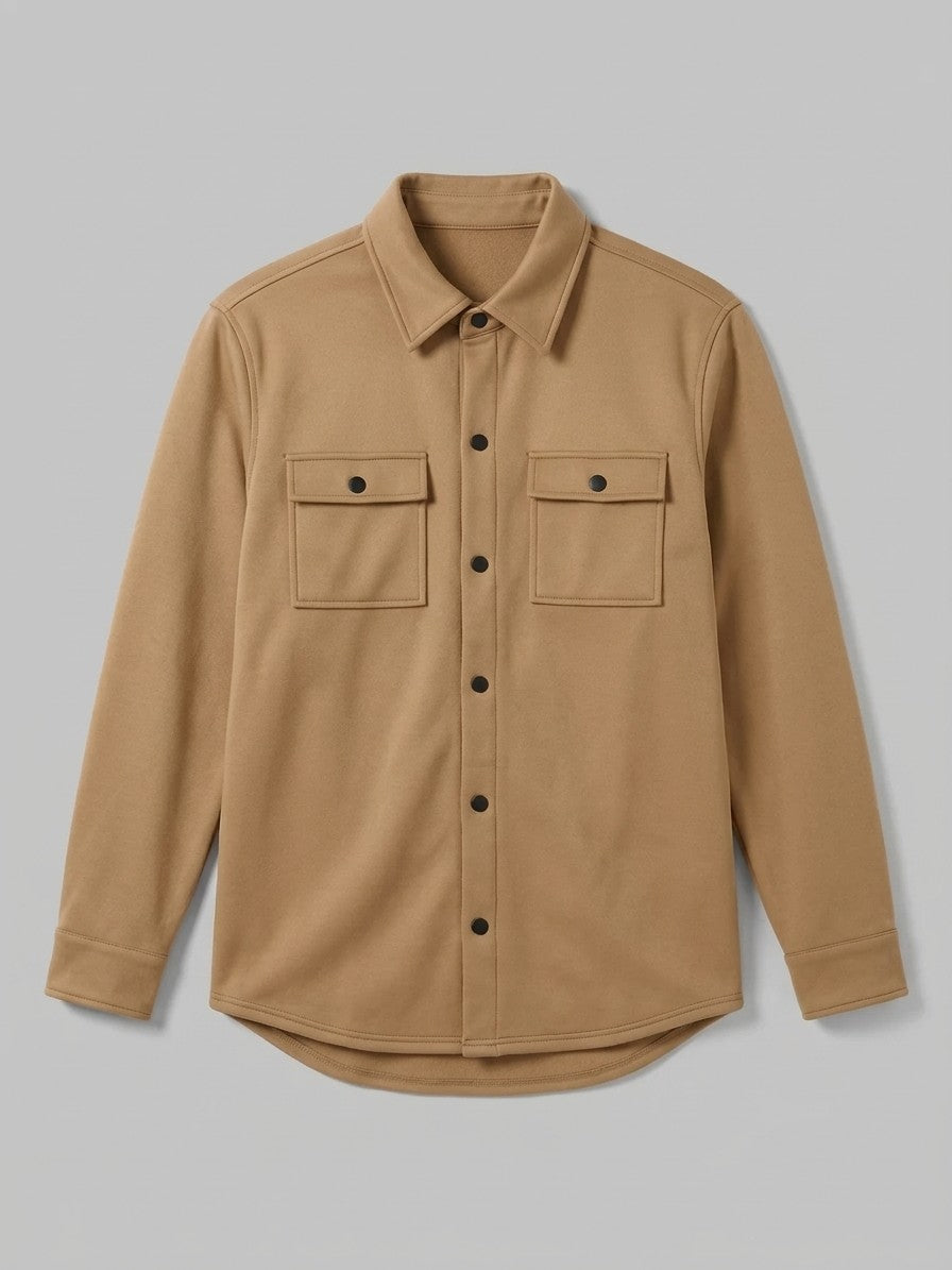 Carate Men's Brushed Knit Snap-Front Shirt Jacket — camel — packshot