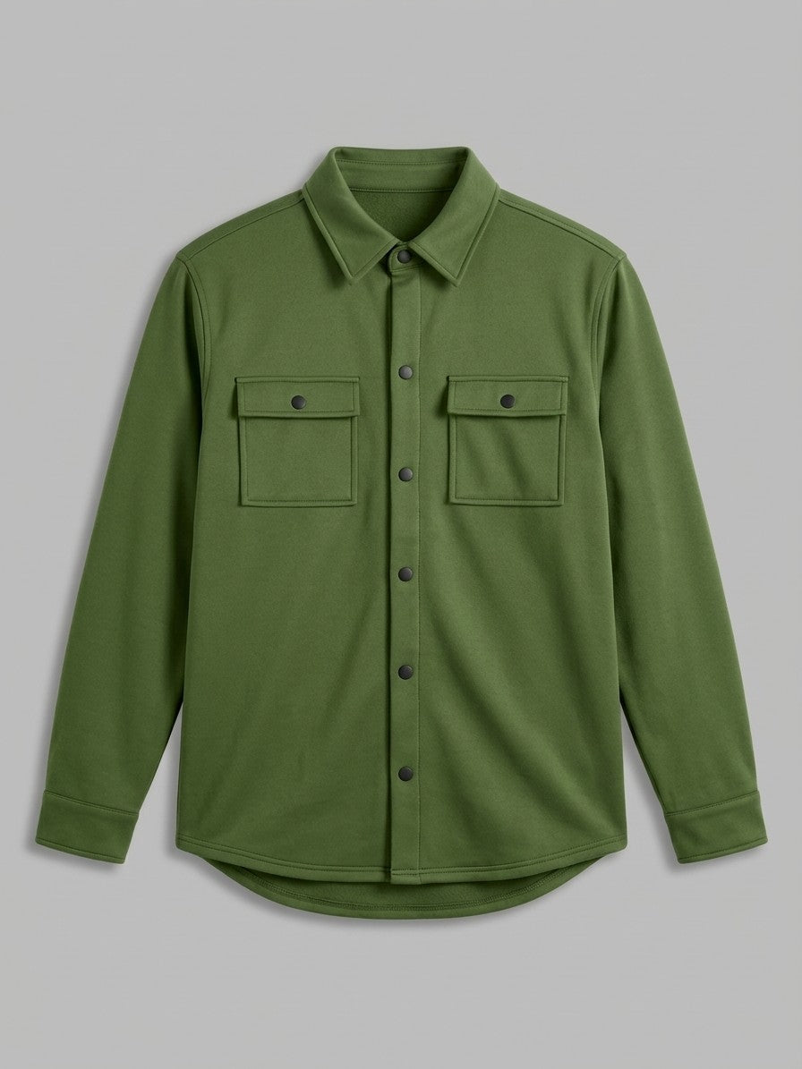 Carate Men's Brushed Knit Snap-Front Shirt Jacket — mossgreen — packshot