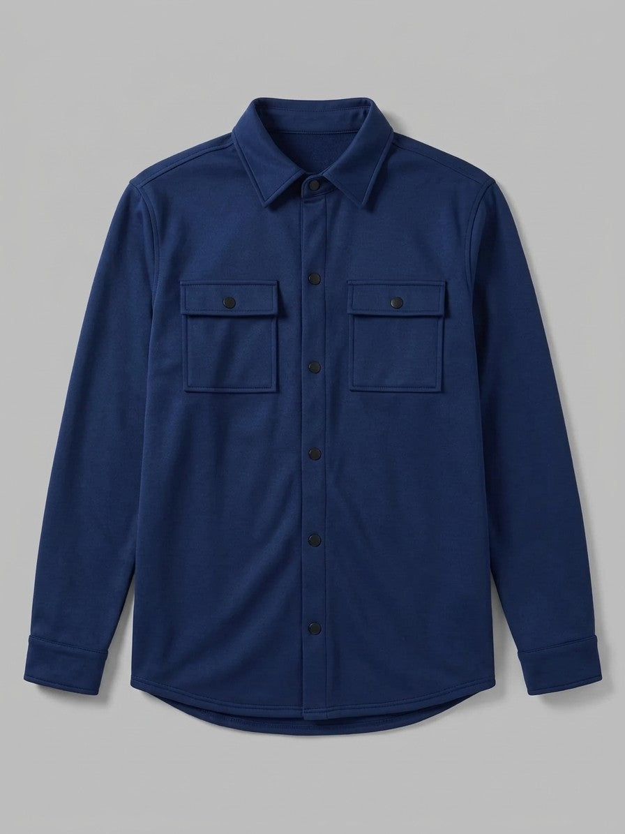 Carate Men's Brushed Knit Snap-Front Shirt Jacket — navyblue — packshot