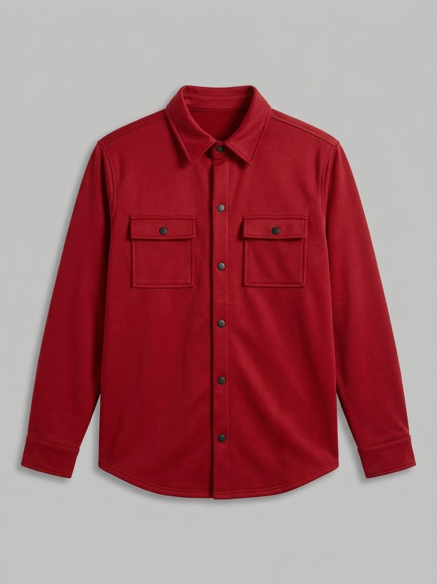 Carate Men's Brushed Knit Snap-Front Shirt Jacket — red — packshot