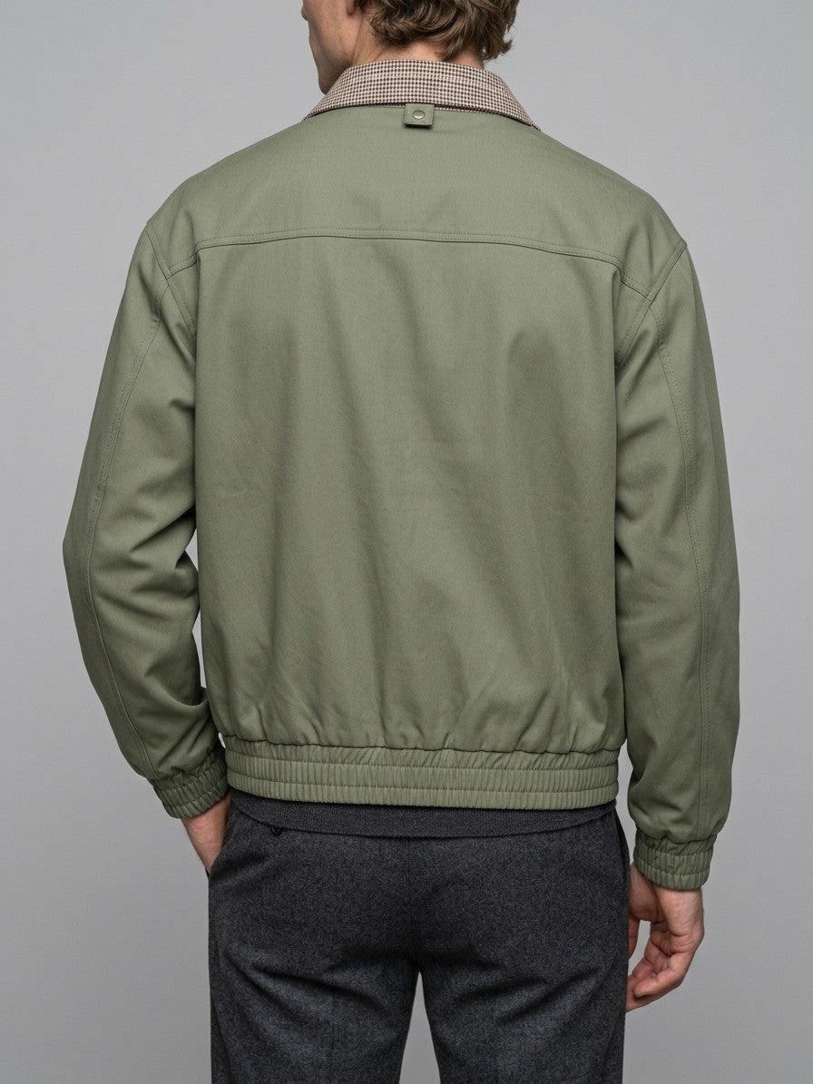 Carloforte Men's Check-Collar Harrington Jacket — armygreen — back