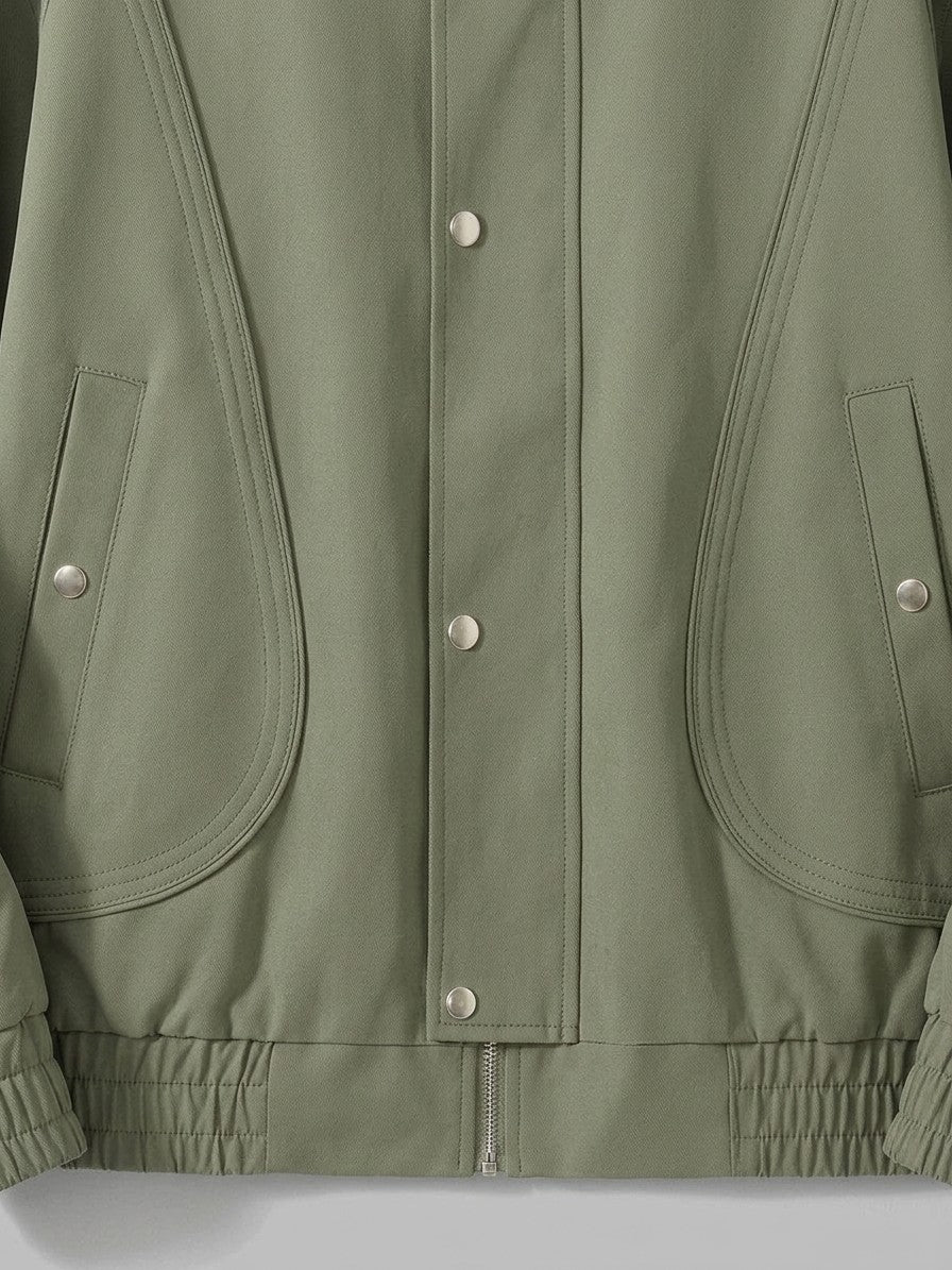 Carloforte Men's Check-Collar Harrington Jacket — armygreen — detail-2