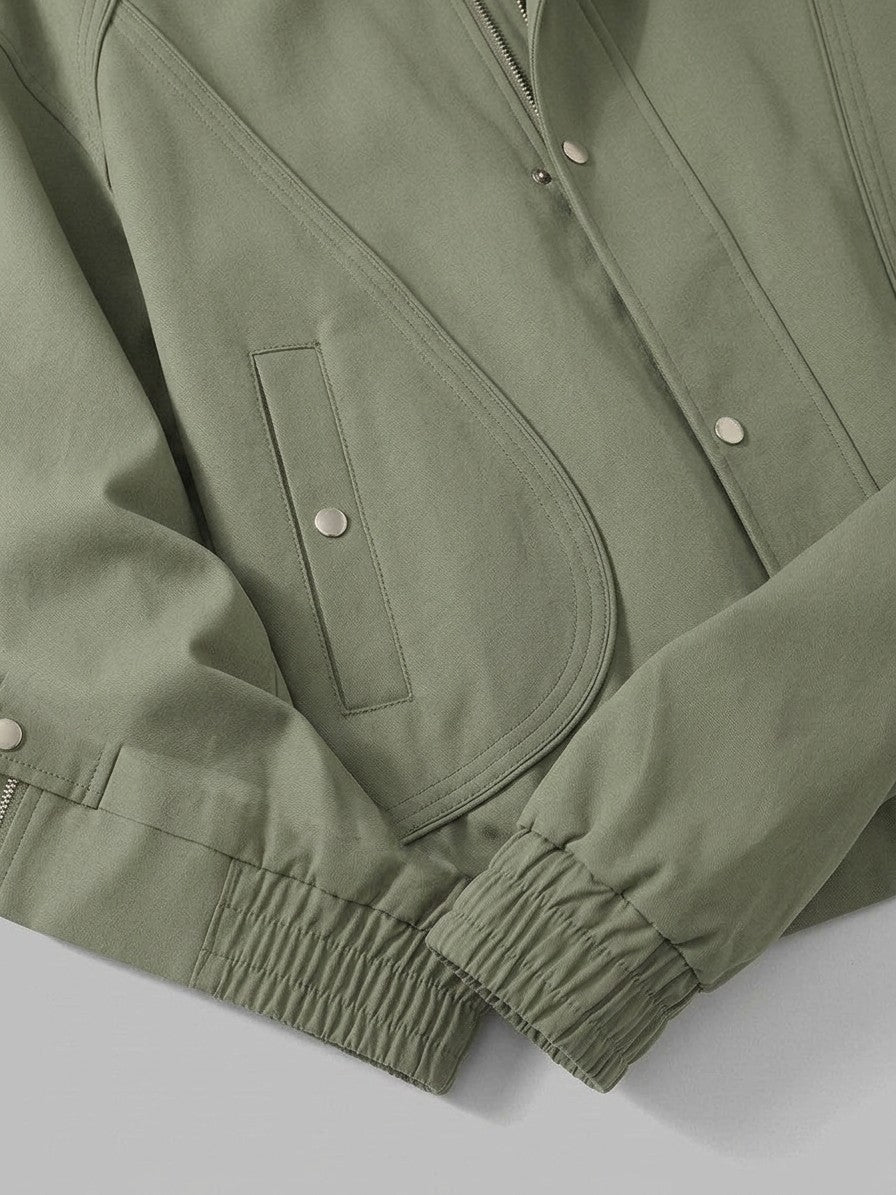 Carloforte Men's Check-Collar Harrington Jacket — armygreen — detail-collar