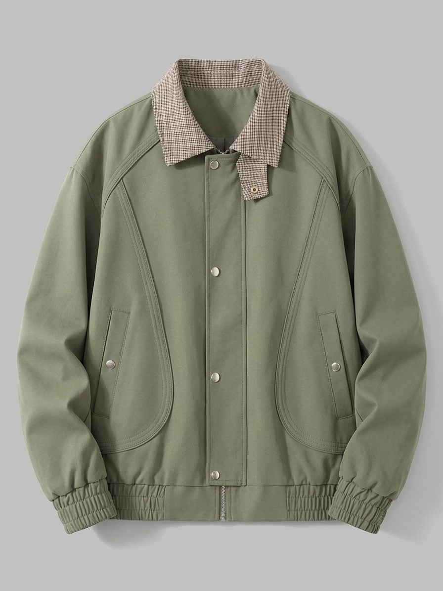 Carloforte Men's Check-Collar Harrington Jacket — armygreen — packshot
