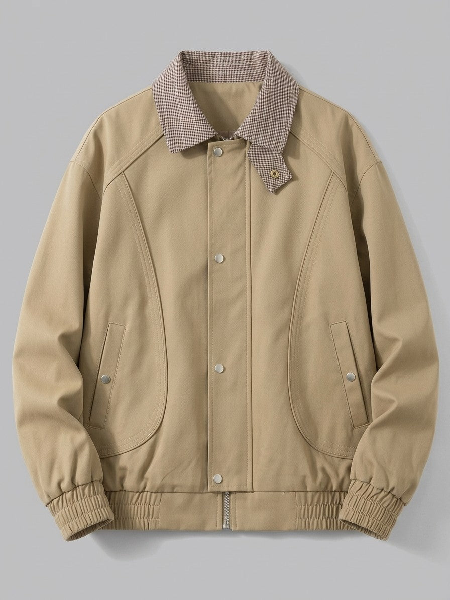 Carloforte Men's Check-Collar Harrington Jacket — khakicolor — packshot