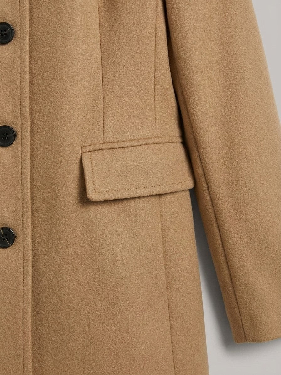 Carpegna Women's Pointed Collar Car Coat — khaki — detail-collar