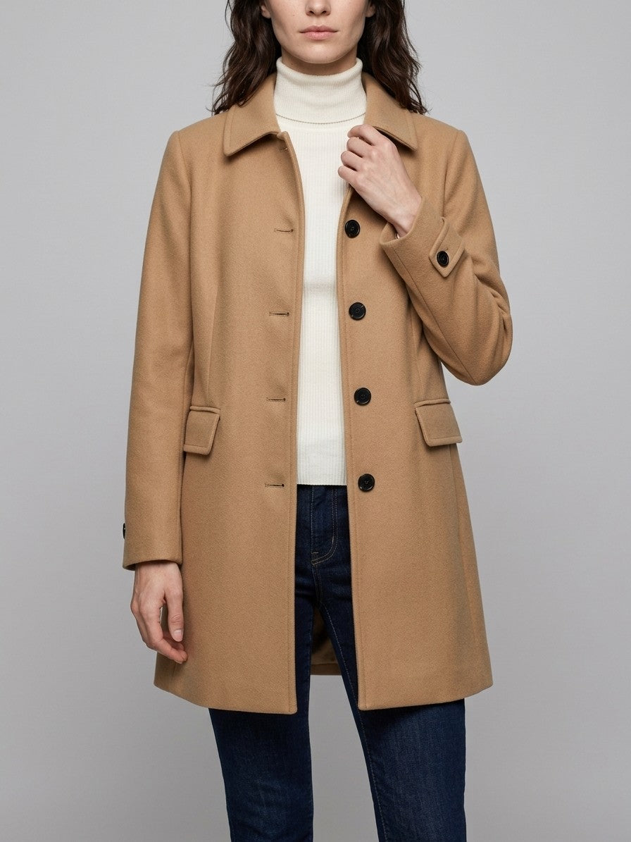 Carpegna Women's Pointed Collar Car Coat — khaki — front