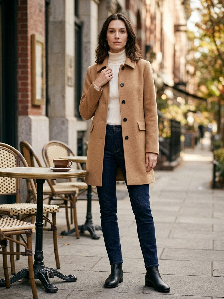 Carpegna Women's Pointed Collar Car Coat — khaki — lifestyle