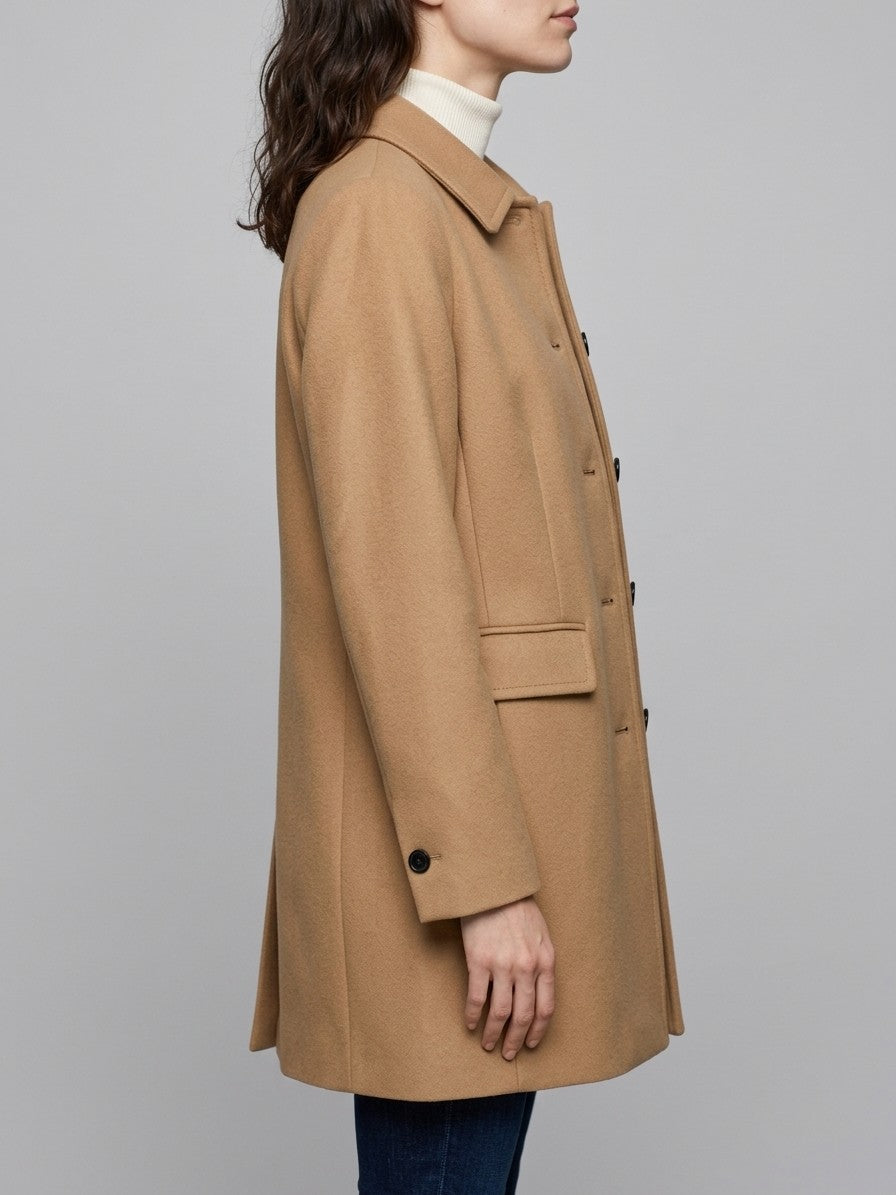 Carpegna Women's Pointed Collar Car Coat — khaki — side