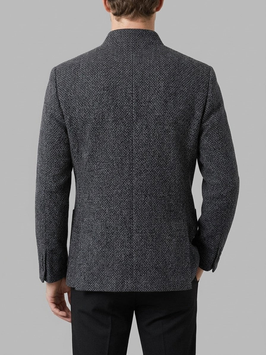 Carpi Men's Jacquard Mandarin Collar Blazer — charcoalblack — back