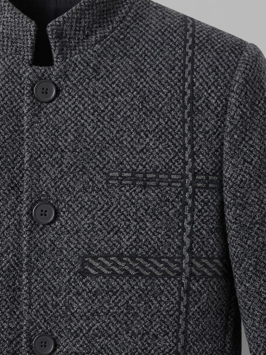 Carpi Men's Jacquard Mandarin Collar Blazer — charcoalblack — detail-2