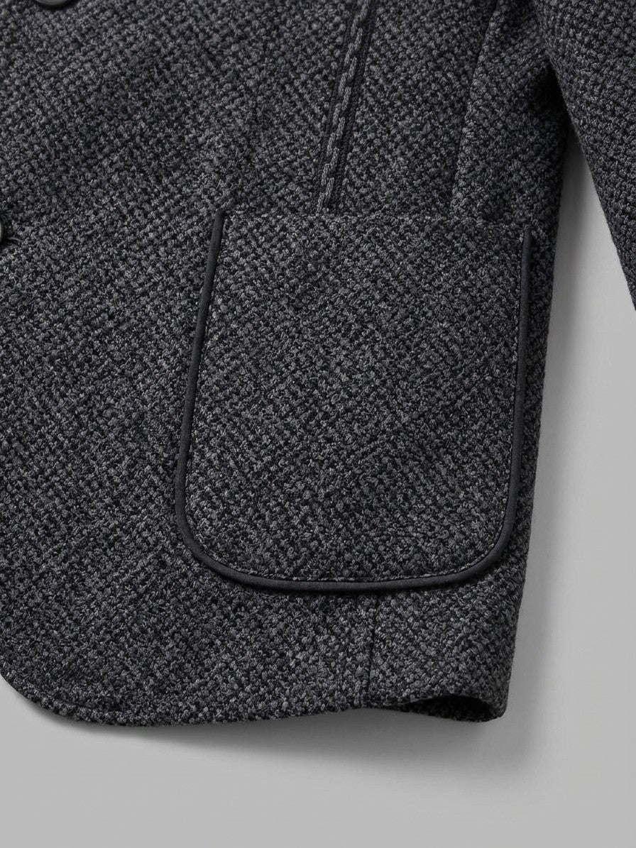 Carpi Men's Jacquard Mandarin Collar Blazer — charcoalblack — detail-collar