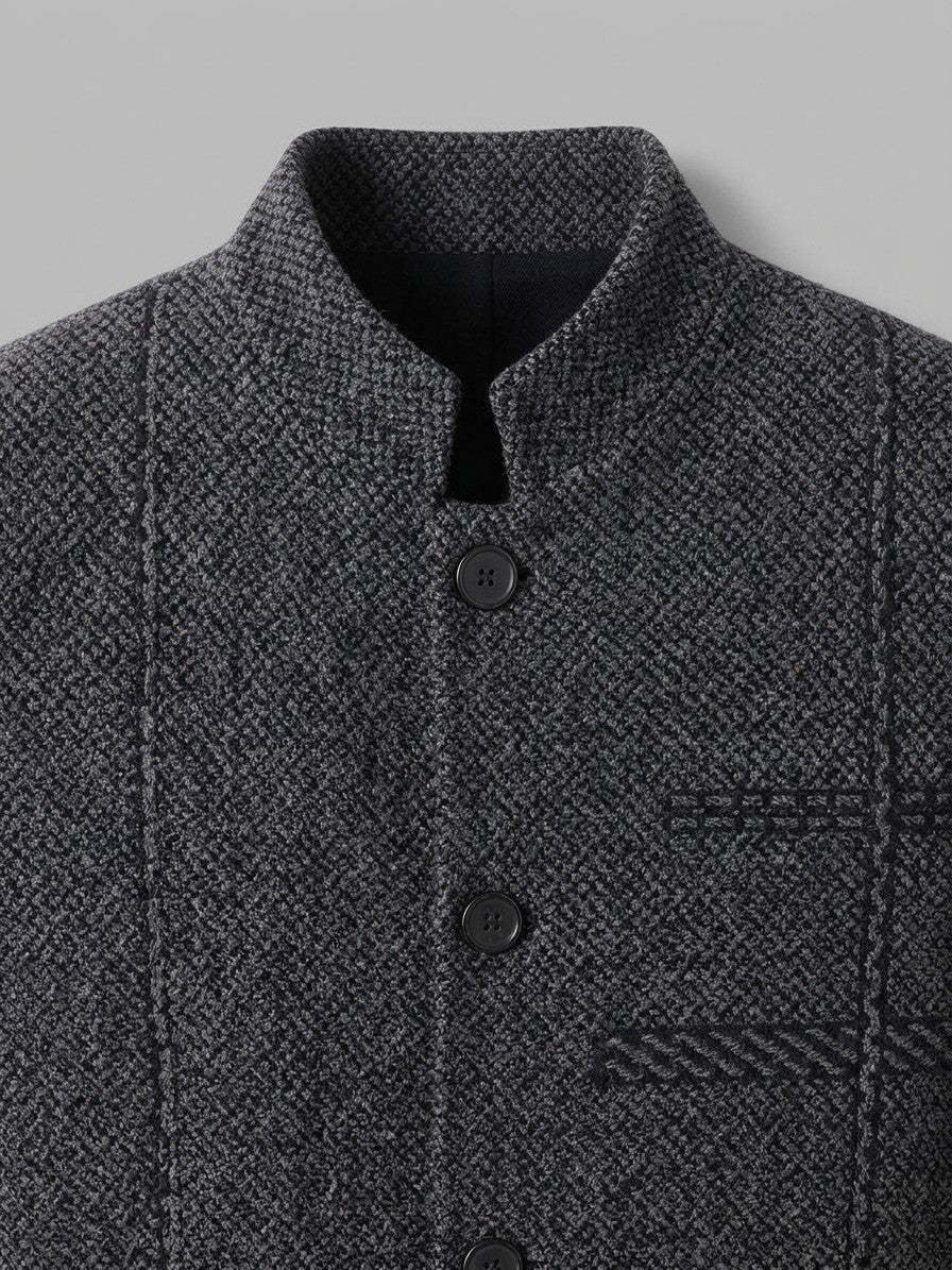 Carpi Men's Jacquard Mandarin Collar Blazer — charcoalblack — detail