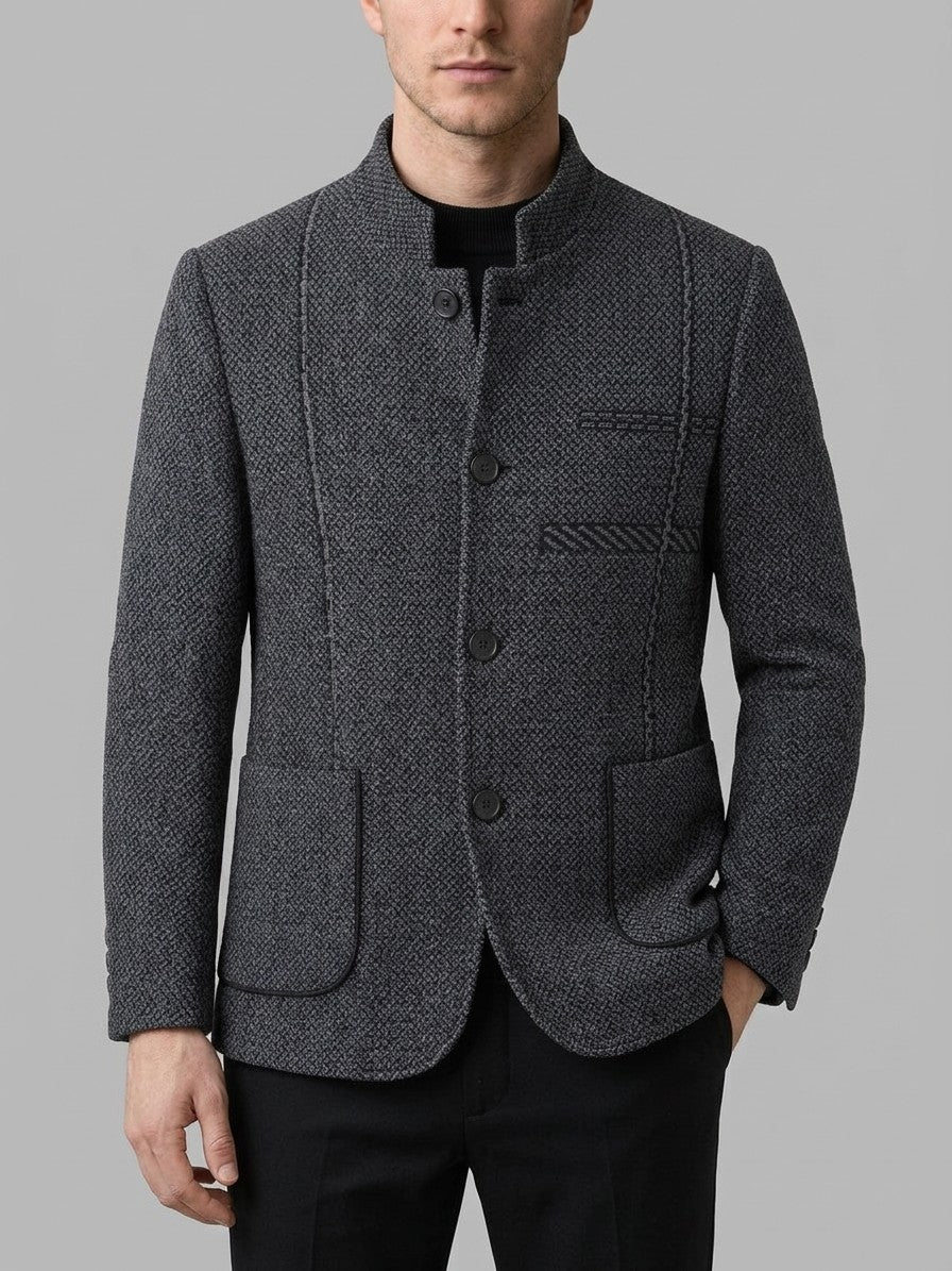 Carpi Men's Jacquard Mandarin Collar Blazer — charcoalblack — front