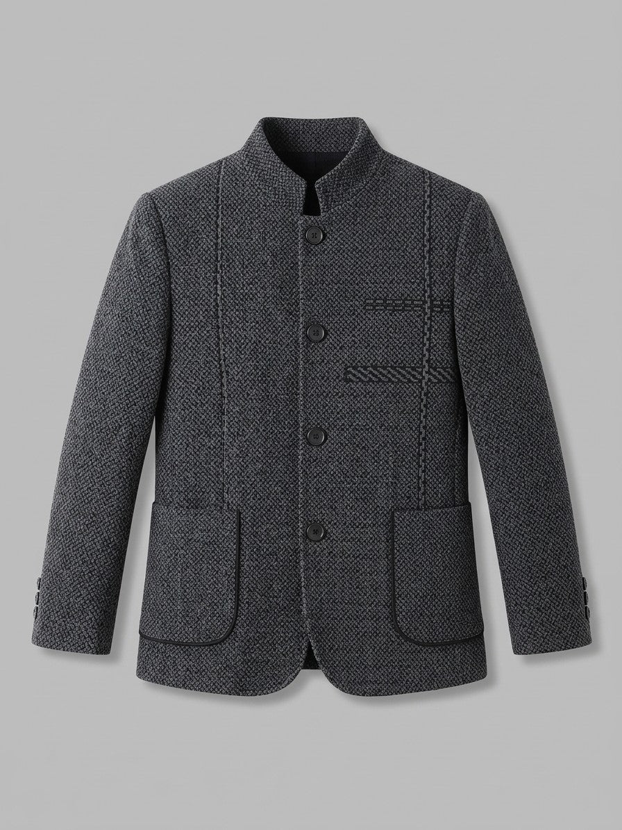 Carpi Men's Jacquard Mandarin Collar Blazer — charcoalblack — packshot