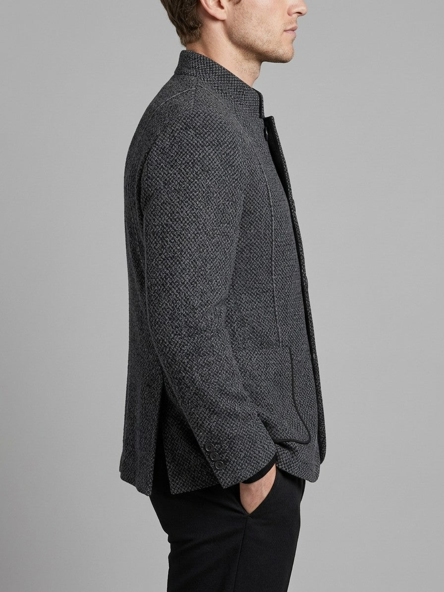 Carpi Men's Jacquard Mandarin Collar Blazer — charcoalblack — side