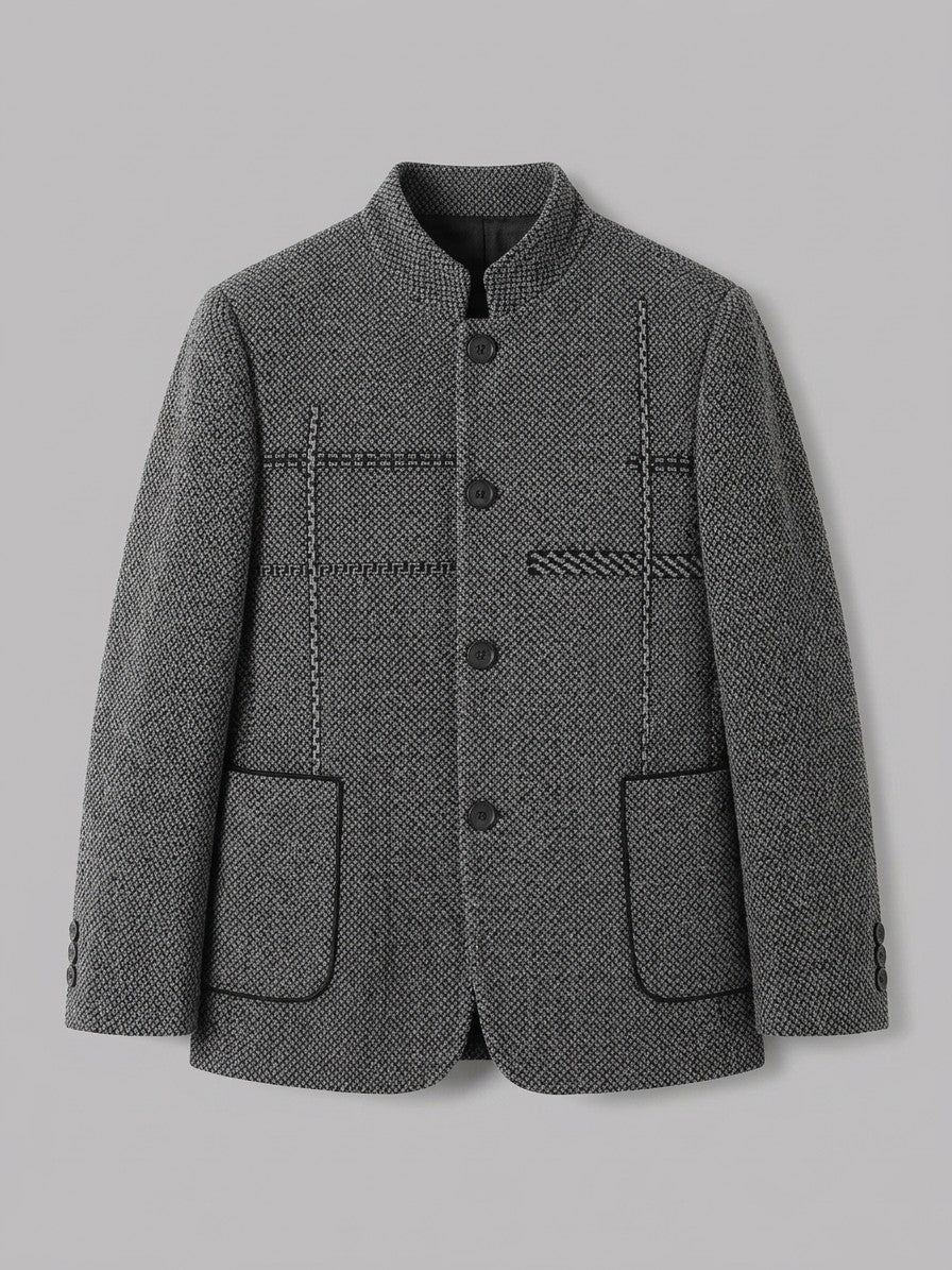 Carpi Men's Jacquard Mandarin Collar Blazer — gray — packshot