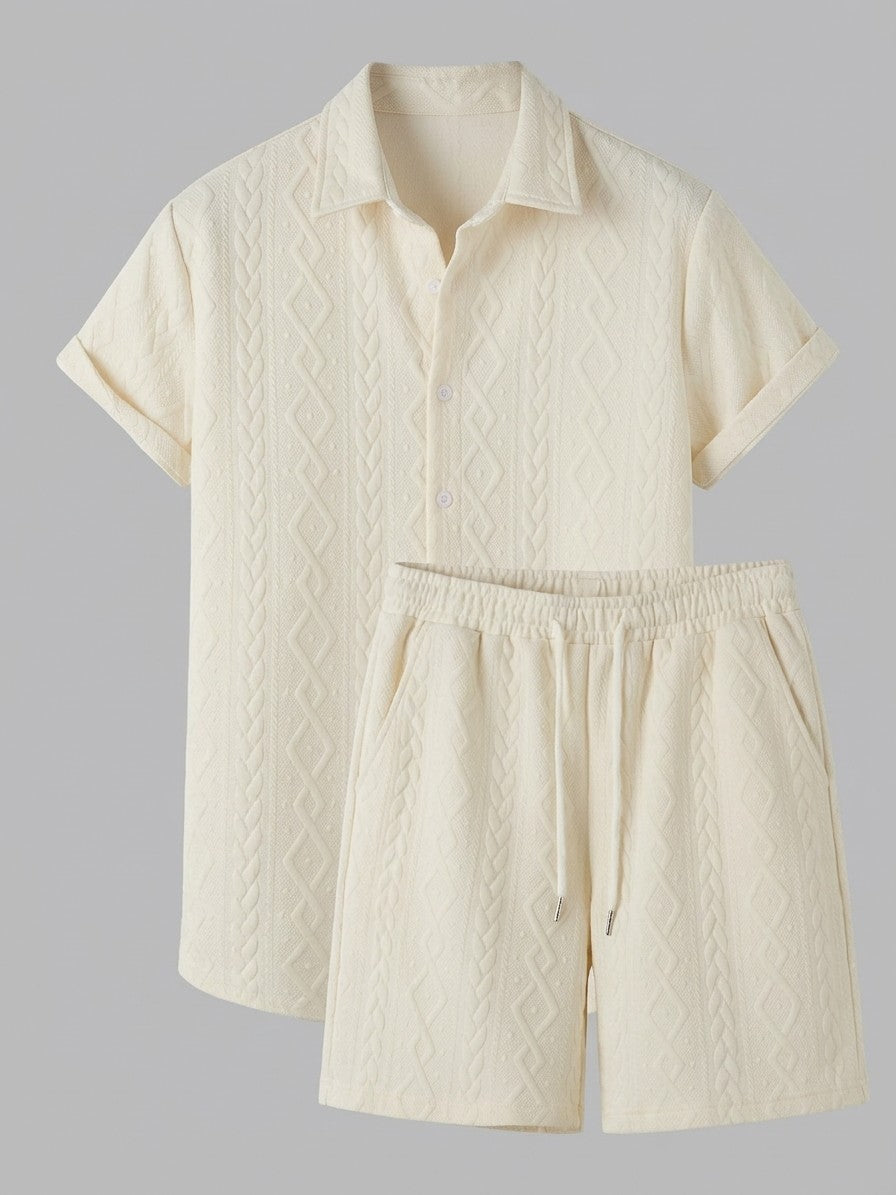 Carrara Men's Textured Knit Polo and Shorts Set — Off-white — set