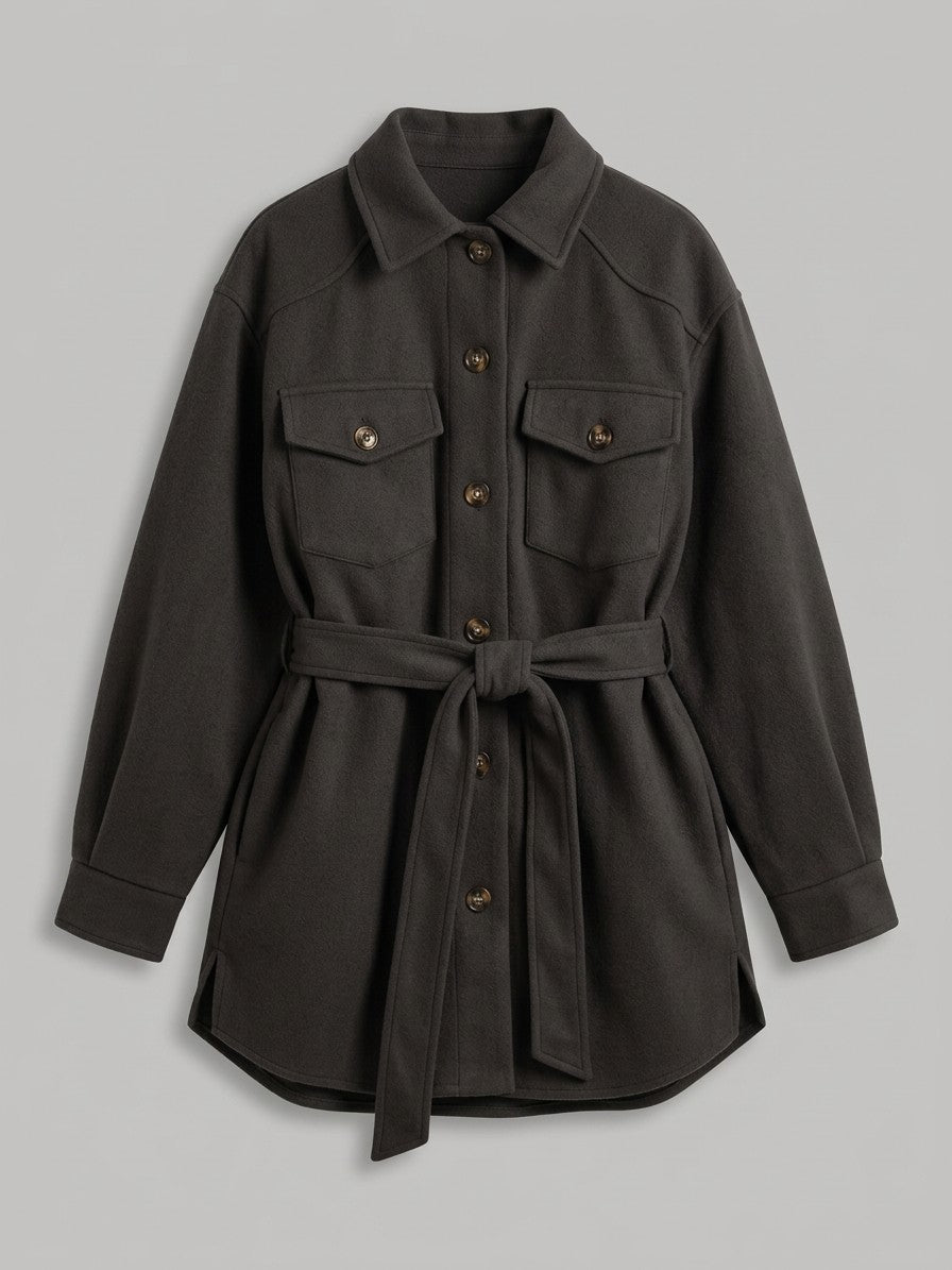 Cascia Women's Belted Shacket — black — packshot