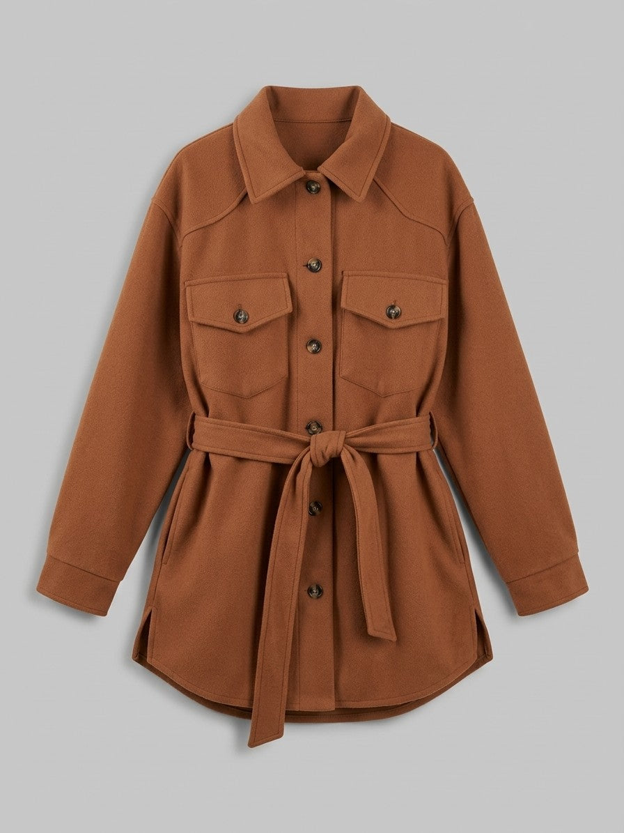 Cascia Women's Belted Shacket — caramel — packshot