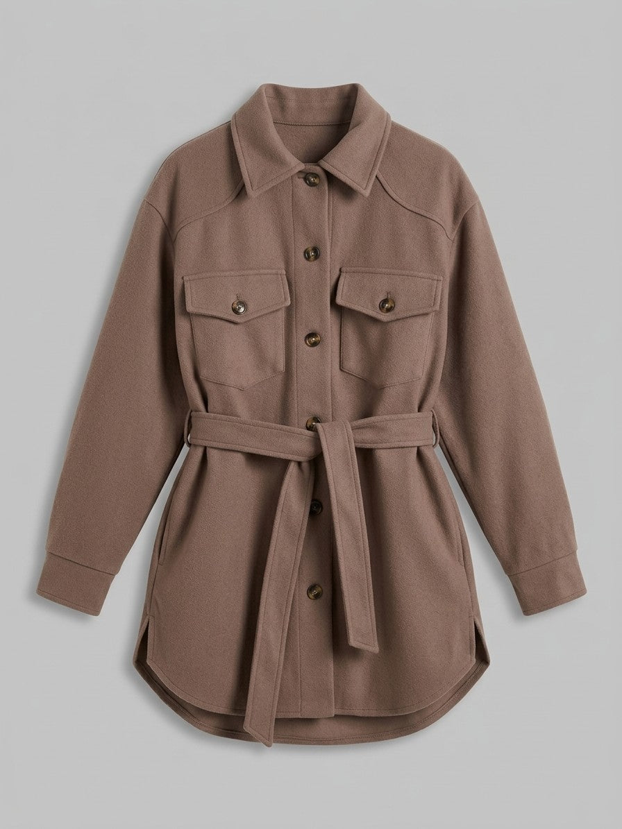 Cascia Women's Belted Shacket — darkbrown — packshot