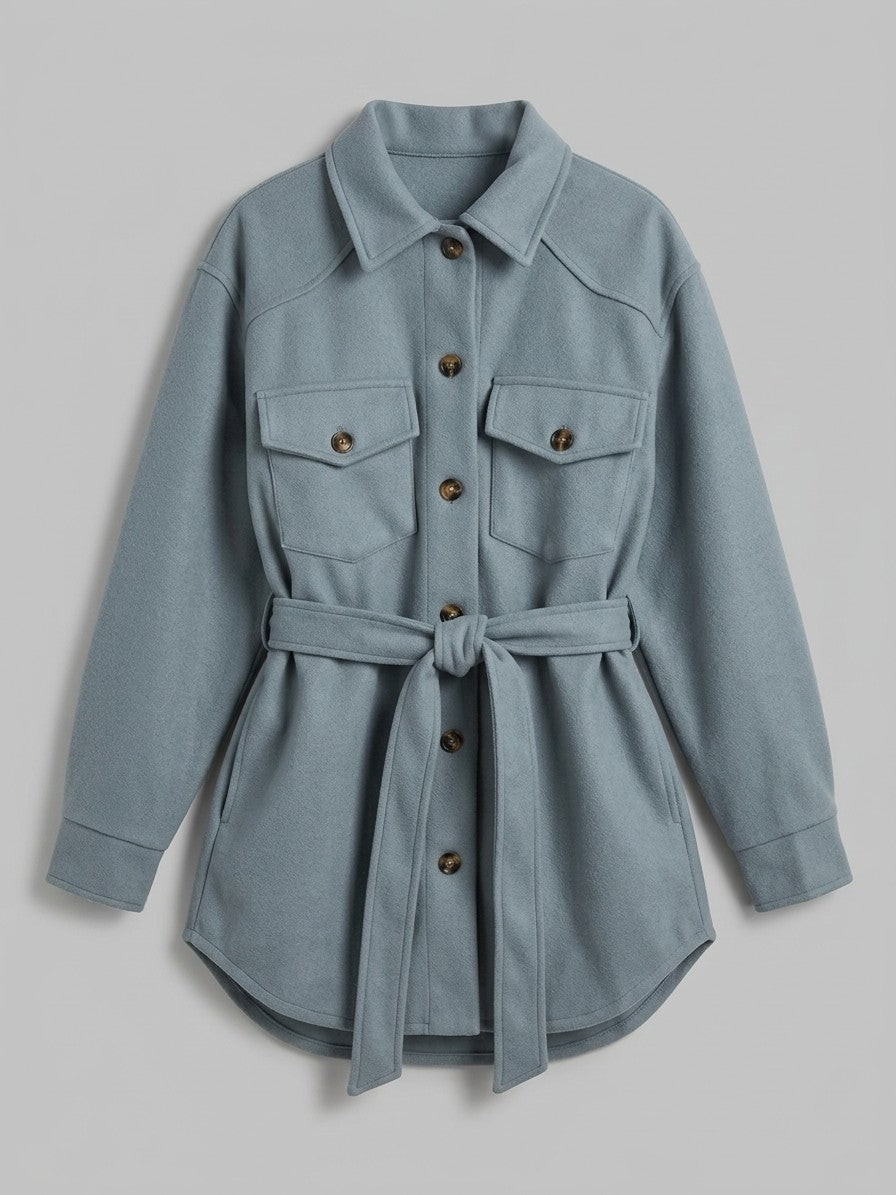 Cascia Women's Belted Shacket — hazeblue — packshot