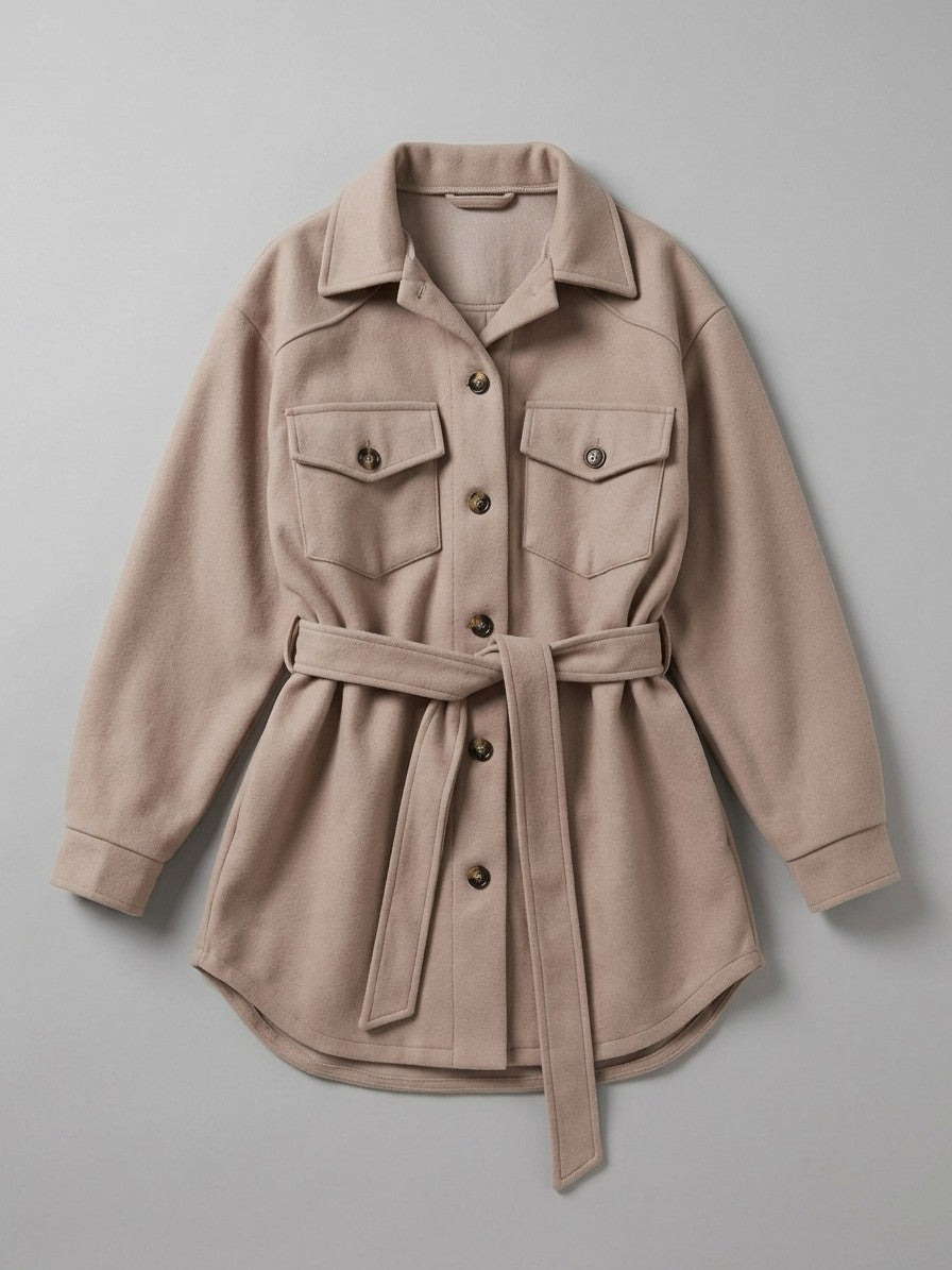 Cascia Women's Belted Shacket — khaki — packshot