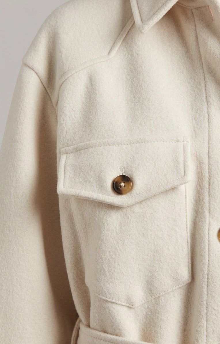 Cascia Women's Belted Shacket — white — detail