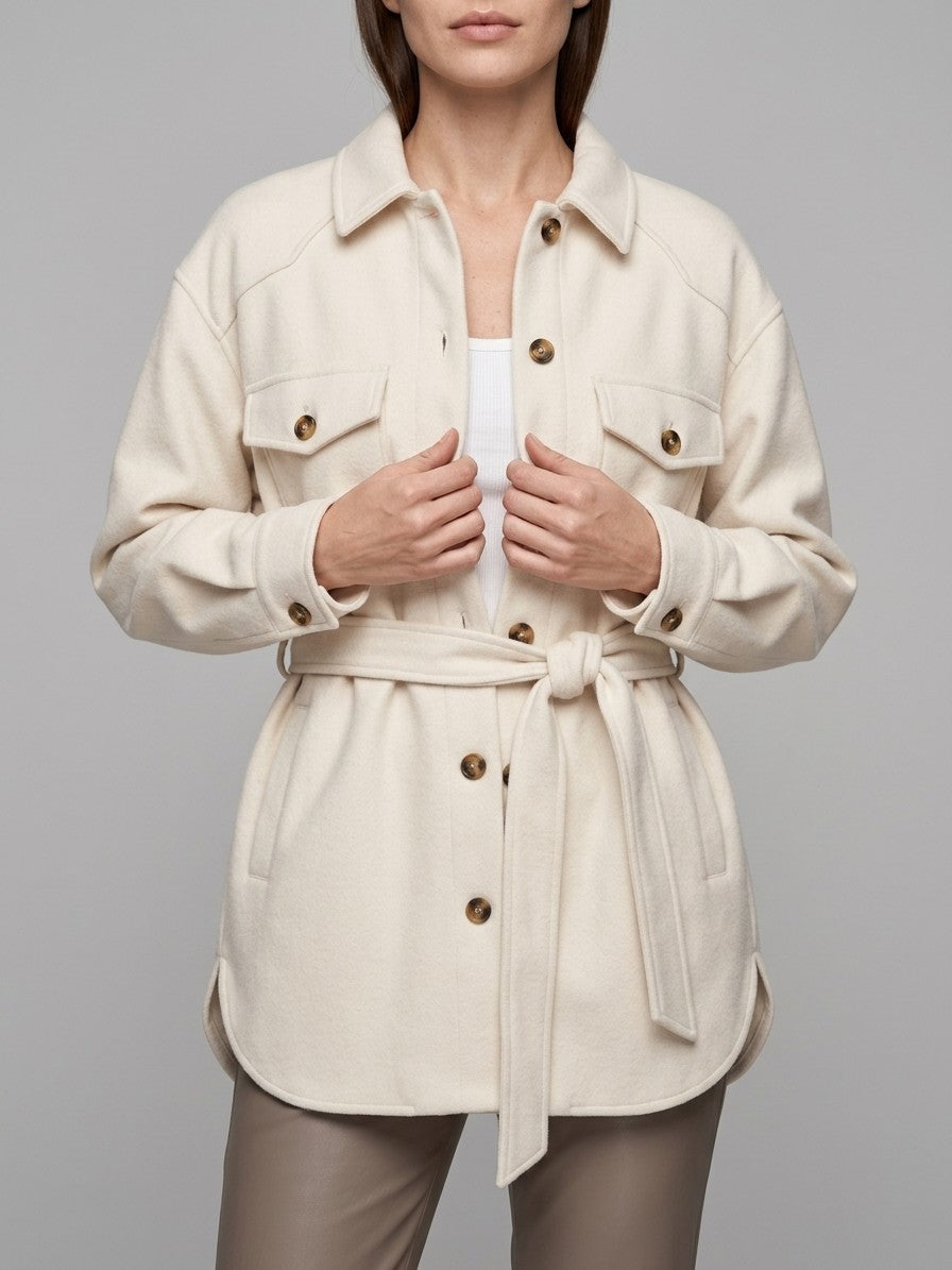 Cascia Women's Belted Shacket — white — front