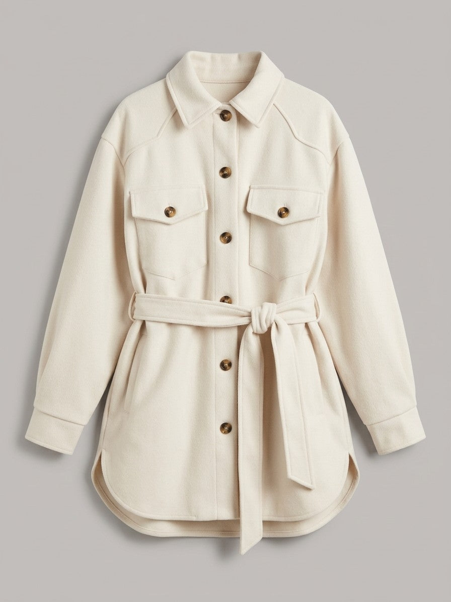 Cascia Women's Belted Shacket — white — packshot