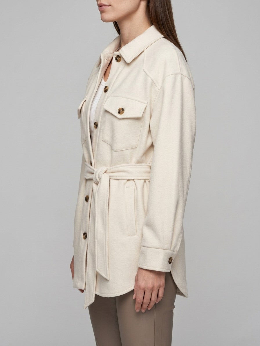 Cascia Women's Belted Shacket — white — side