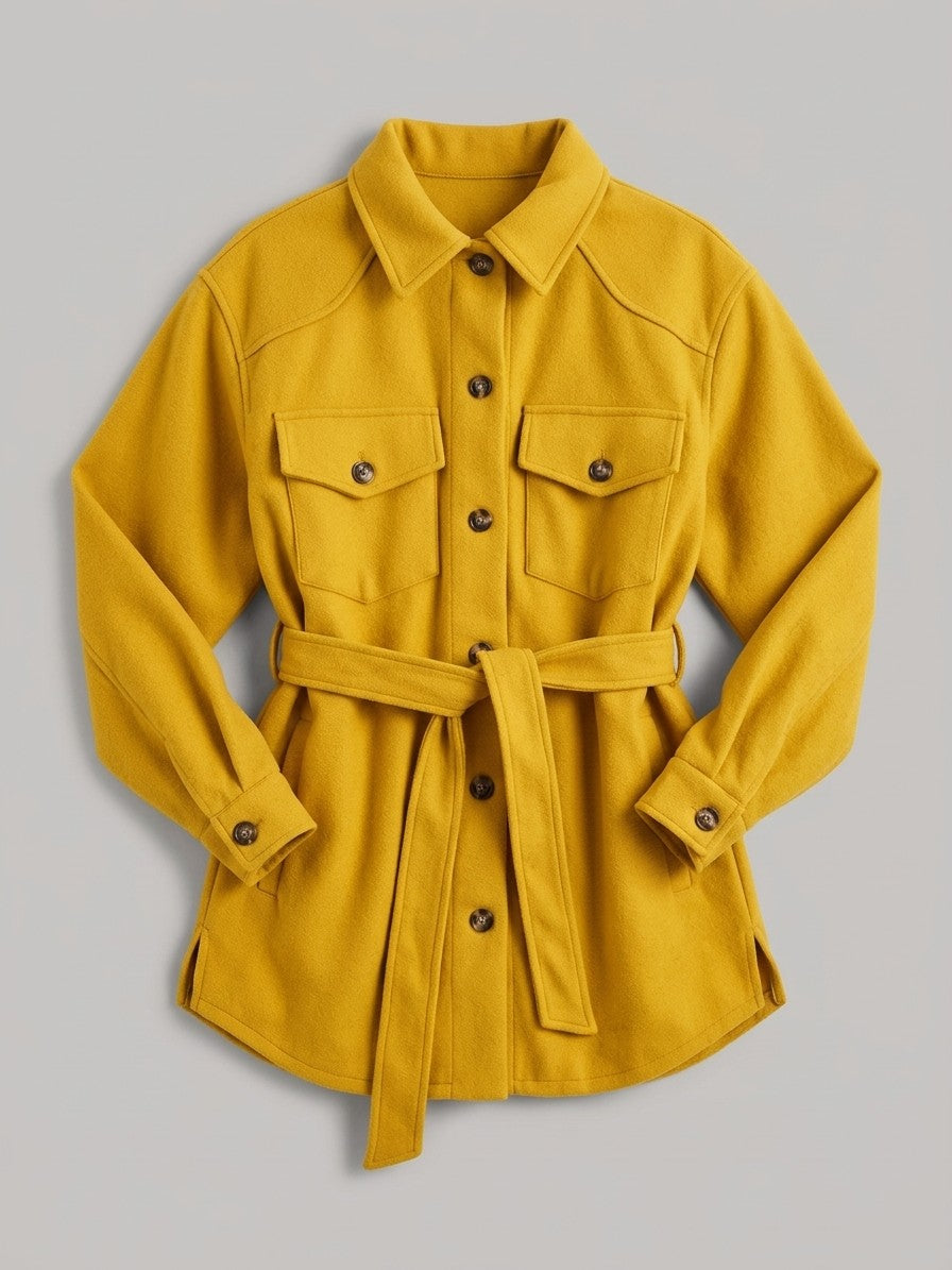 Cascia Women's Belted Shacket — yellow — packshot