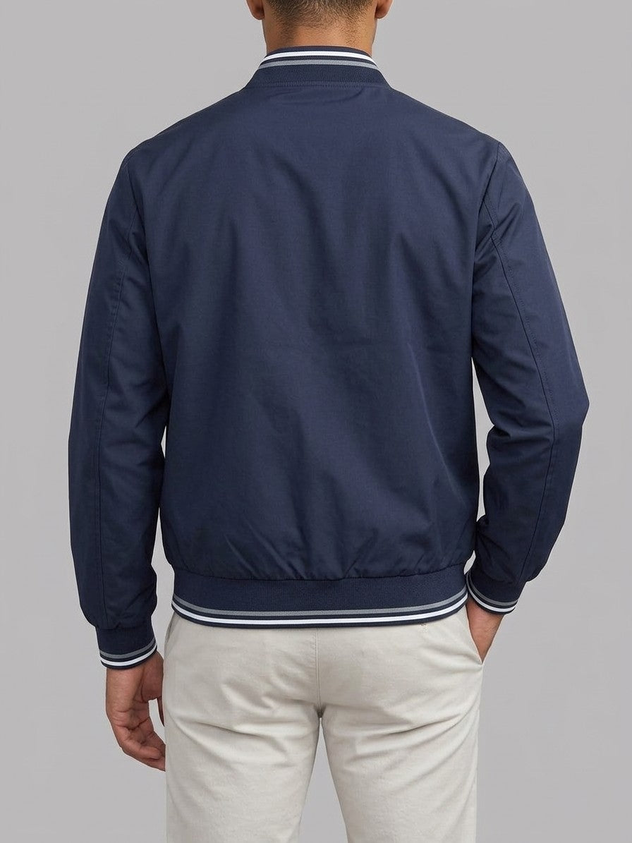 Cascina Men's Lightweight Tipped-Rib Varsity Jacket — navy — back