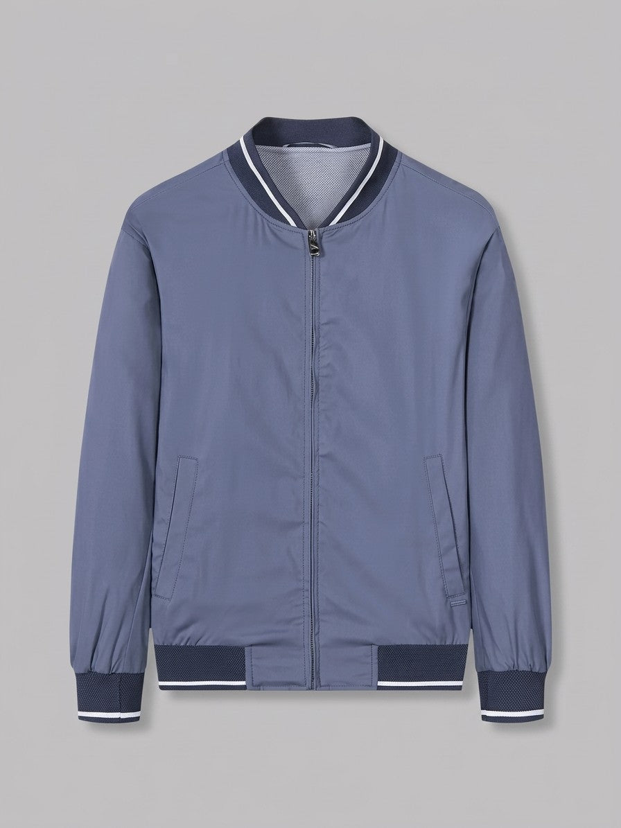 Cascina Men's Lightweight Tipped-Rib Varsity Jacket — steelblue — packshot