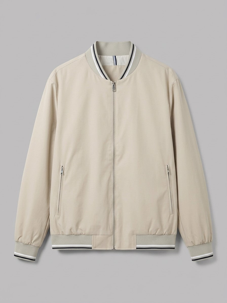 Cascina Men's Lightweight Tipped-Rib Varsity Jacket — stone — packshot