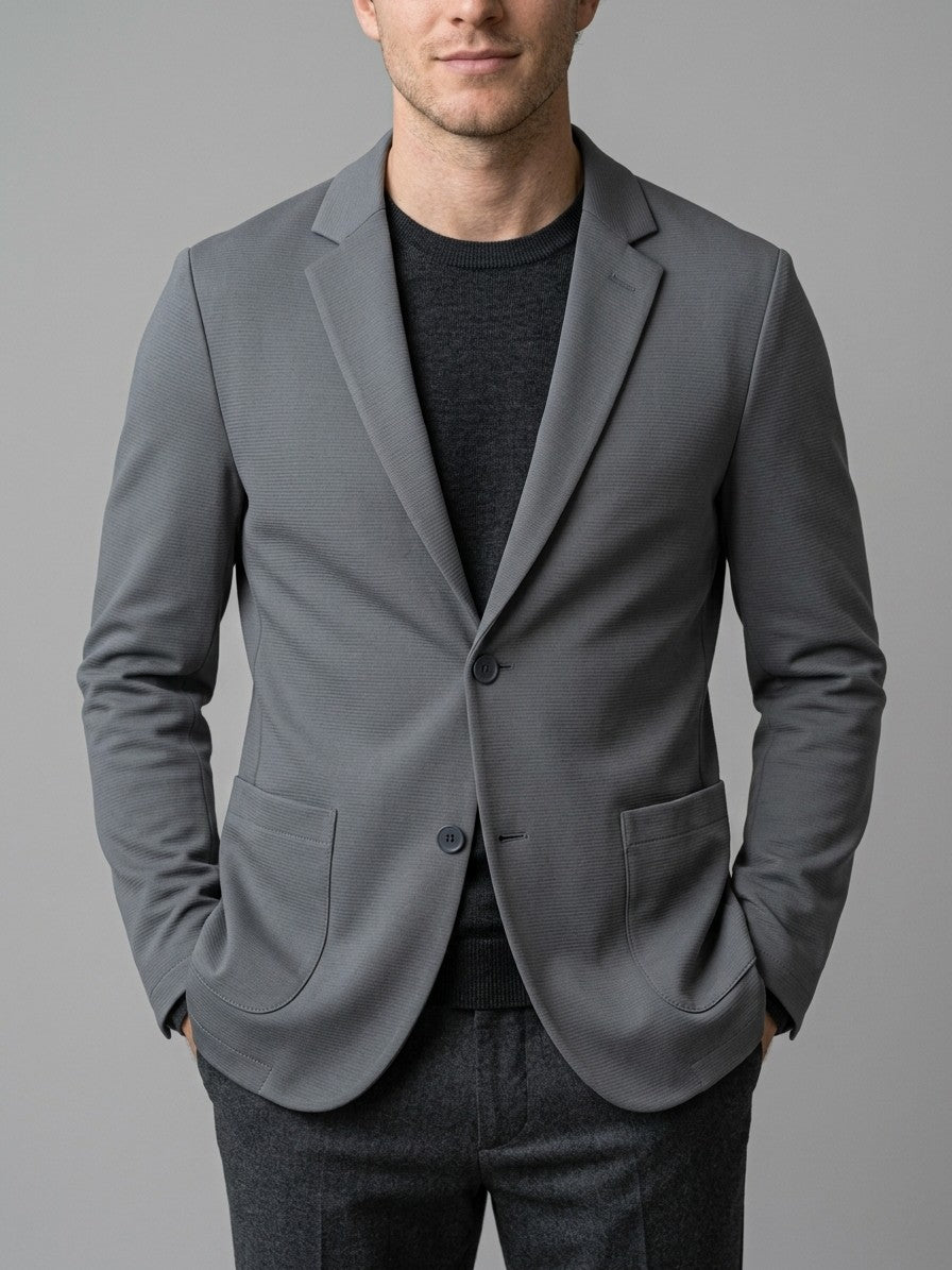 Caserta Men's Unstructured Stretch Knit Blazer — darkgray — front