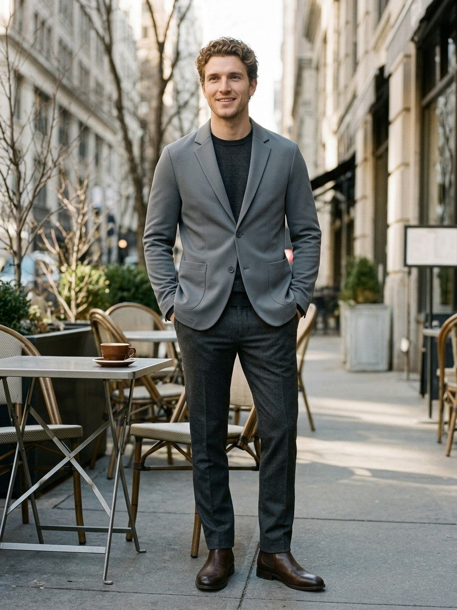 Caserta Men's Unstructured Stretch Knit Blazer — darkgray — lifestyle