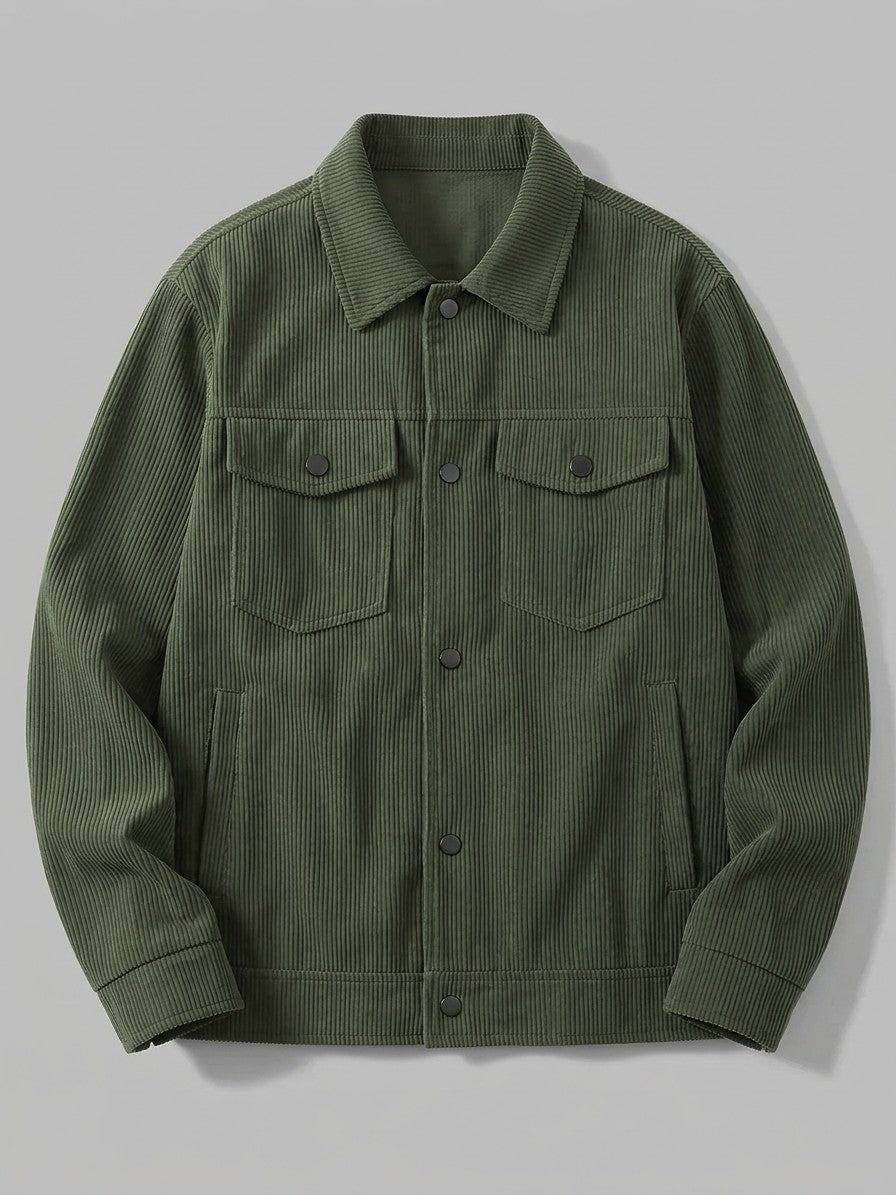 Casteggio Men's Snap-Front Corduroy Trucker Jacket — armygreen — packshot
