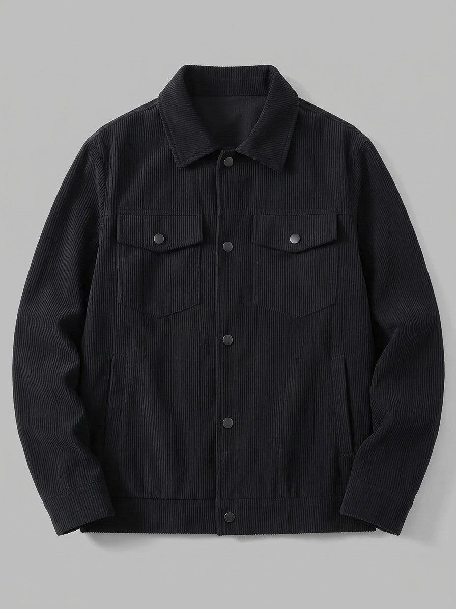 Casteggio Men's Snap-Front Corduroy Trucker Jacket — black — packshot
