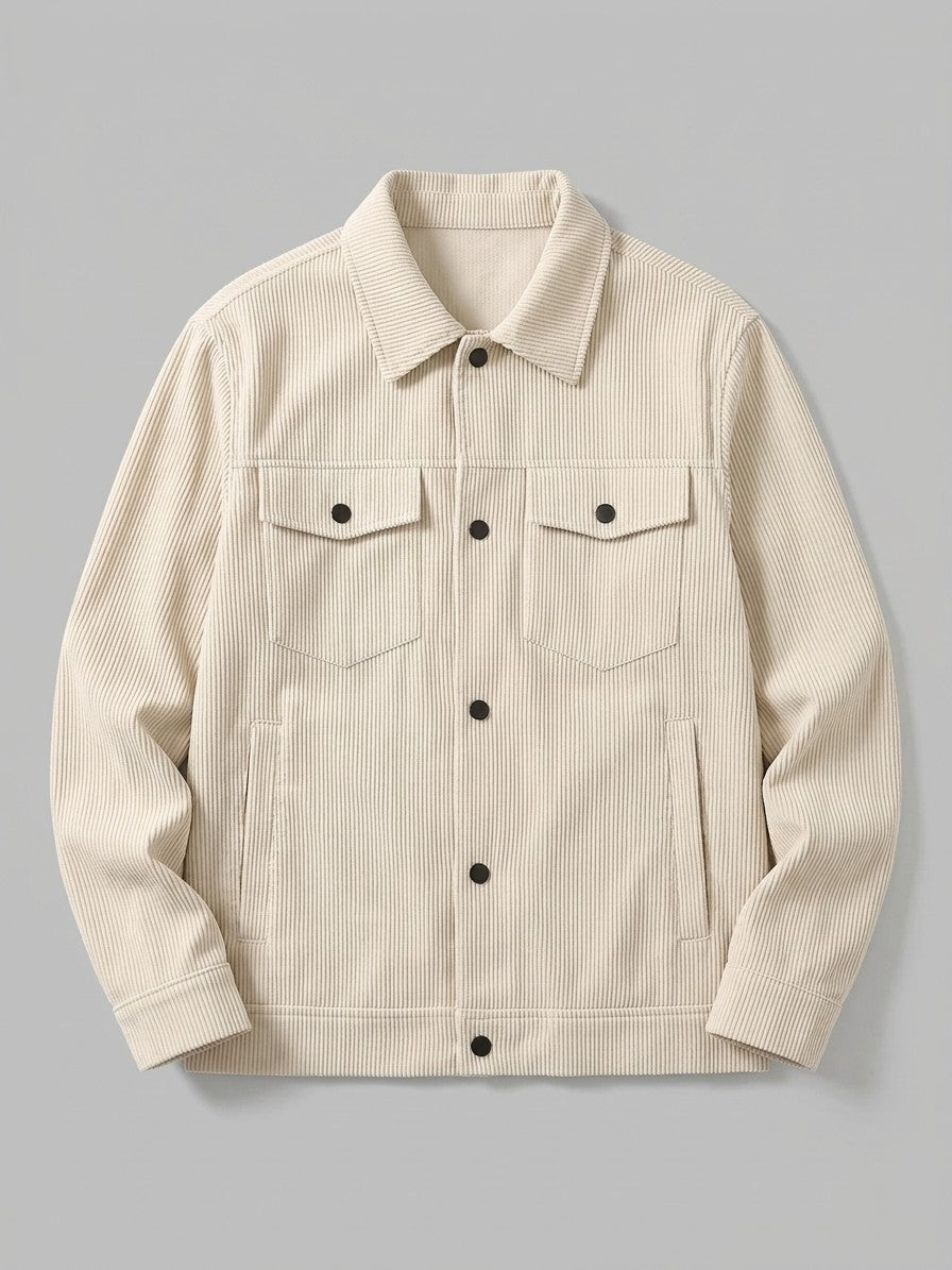 Casteggio Men's Snap-Front Corduroy Trucker Jacket — cream — packshot