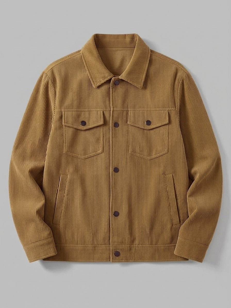 Casteggio Men's Snap-Front Corduroy Trucker Jacket — tan — packshot