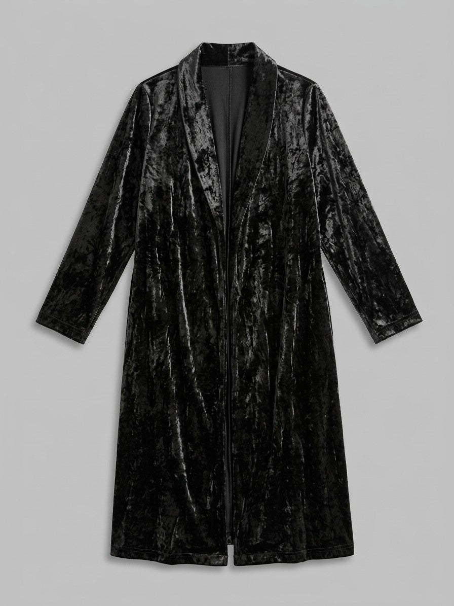 Castelfidardo Women's Crushed Velvet Duster Coat — black — packshot